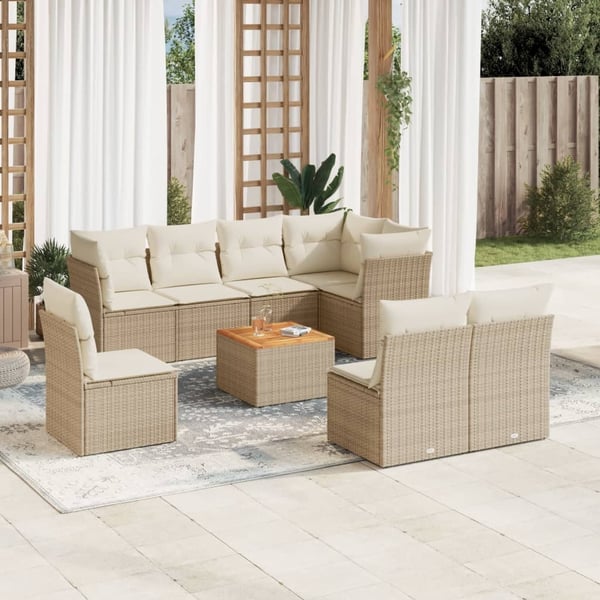 vidaXL sofasæt til haven 9 dele med hynder polyrattan beige