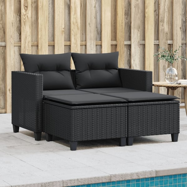 vidaXL 2-personers havesofa med skamler polyrattan sort