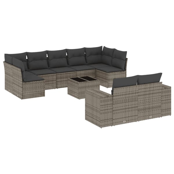 vidaXL sofasæt til haven 10 dele med hynder polyrattan grå