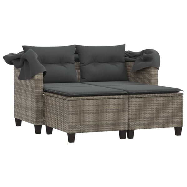 vidaXL 2-personers havesofa med baldakin og skamler polyrattan grå