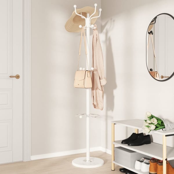 vidaXL stumtjener med paraplyholder 180 cm pulverlakeret jern hvid