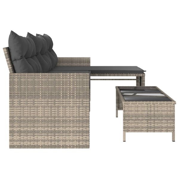 vidaXL havesofa med bord og hynder L-formet polyrattan lysegrå