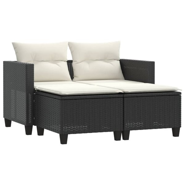 vidaXL 2-personers havesofa med skamler polyrattan sort