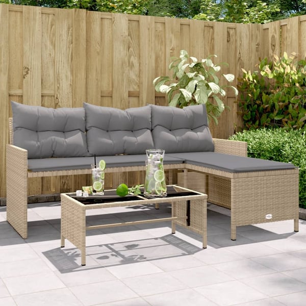 vidaXL havesofa med bord og hynder L-formet polyrattan beige