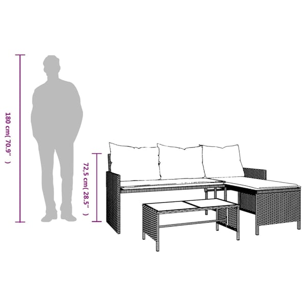 vidaXL havesofa med bord og hynder L-formet polyrattan beige