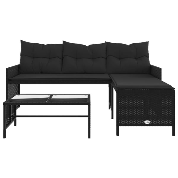 vidaXL havesofa med bord og hynder L-formet polyrattan sort