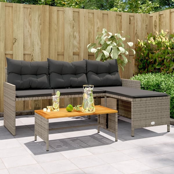 vidaXL havesofa med bord og hynder L-formet polyrattan grå