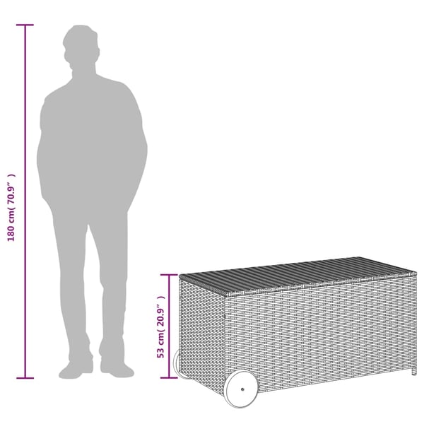 vidaXL Putekasse med hjul svart 190L cm polyrotting