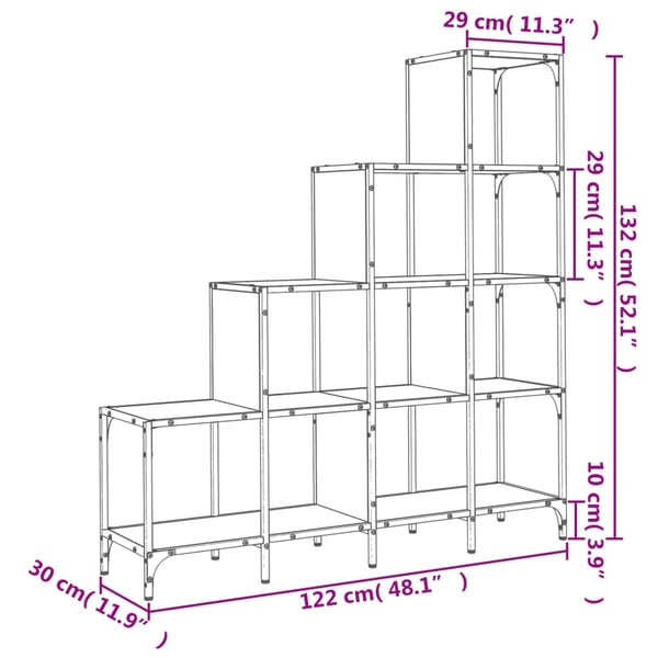 vidaXL bogreol 122x30x132 cm konstrueret træ og metal grå sonoma-eg