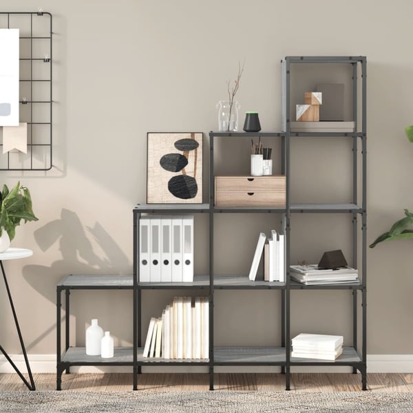 vidaXL bogreol 122x30x132 cm konstrueret træ og metal grå sonoma-eg
