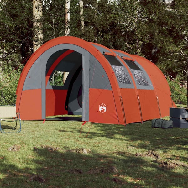 vidaXL Tunneltelt for camping 4 personer grå og oransje vanntett