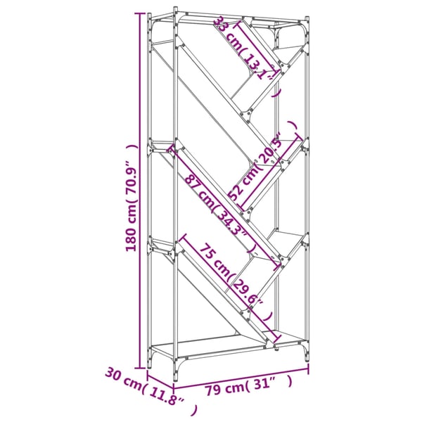 vidaXL bogreol 79x30x180 cm konstrueret træ og metal sonoma-eg