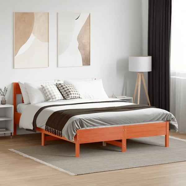 vidaXL Sengeramme uten madrass voksbrun 120x190 cm heltre furu