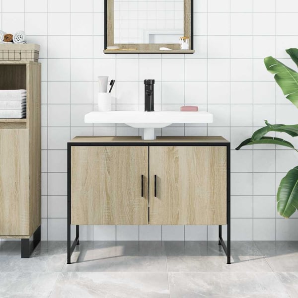 vidaXL underskab til håndvask 80x33x60 cm konstrueret træ sonoma-eg