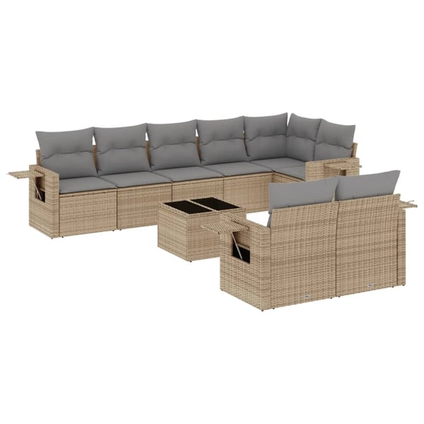vidaXL sofasæt til haven 9 dele med hynder polyrattan beige