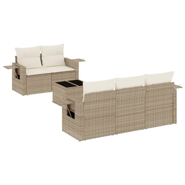 vidaXL sofasæt til haven 6 dele med hynder polyrattan beige
