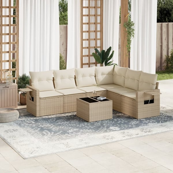 vidaXL sofasæt til haven 7 dele med hynder polyrattan beige
