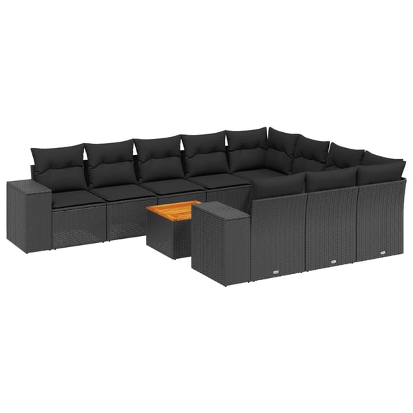 vidaXL sofasæt til haven 11 dele med hynder polyrattan sort