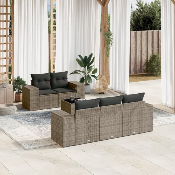 vidaXL sofasæt til haven 6 dele med hynder polyrattan grå