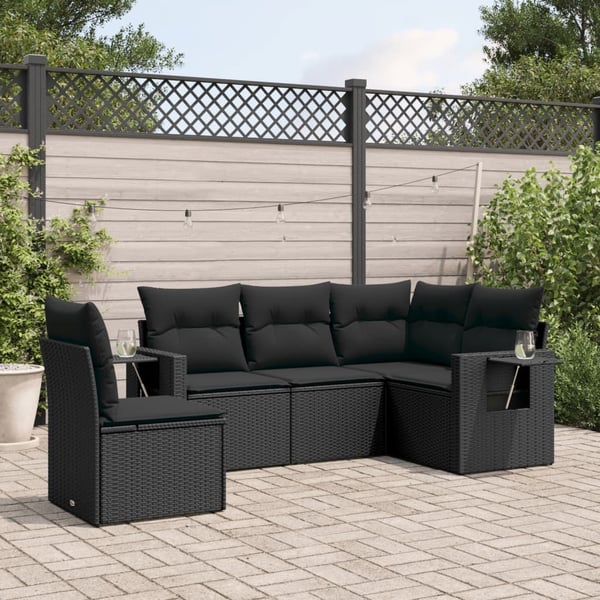 vidaXL Loungegrupp för trädgården med dynor 5 delar svart konstrotting