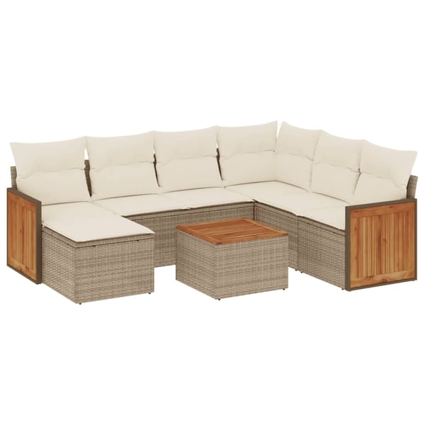 vidaXL Matgrupp för trädgården med dynor 8 delar beige konstrotting