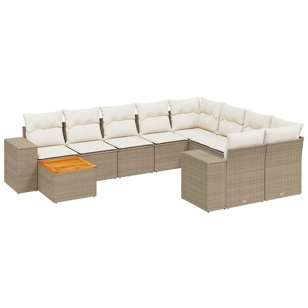vidaXL sofasæt til haven 10 dele med hynder polyrattan beige