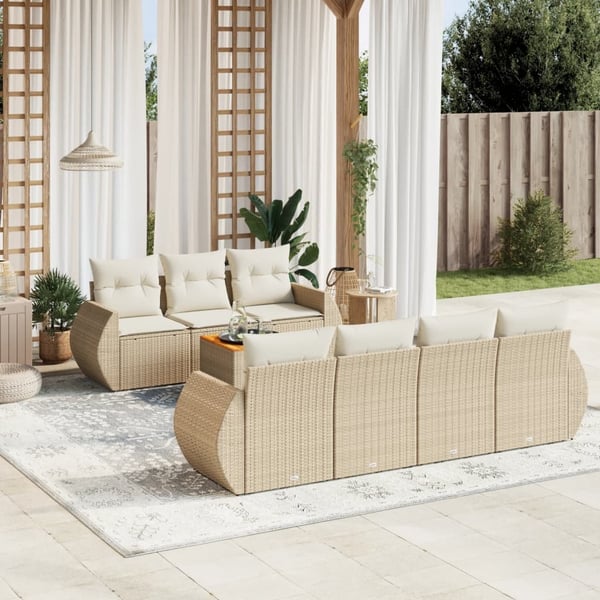 vidaXL sofasæt til haven 8 dele med hynder polyrattan beige
