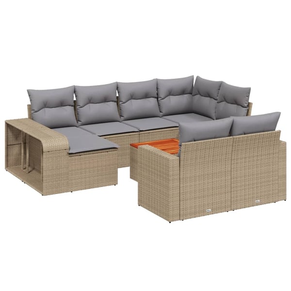 vidaXL Loungegrupp för trädgården m. dynor 11 delar beige konstrotting