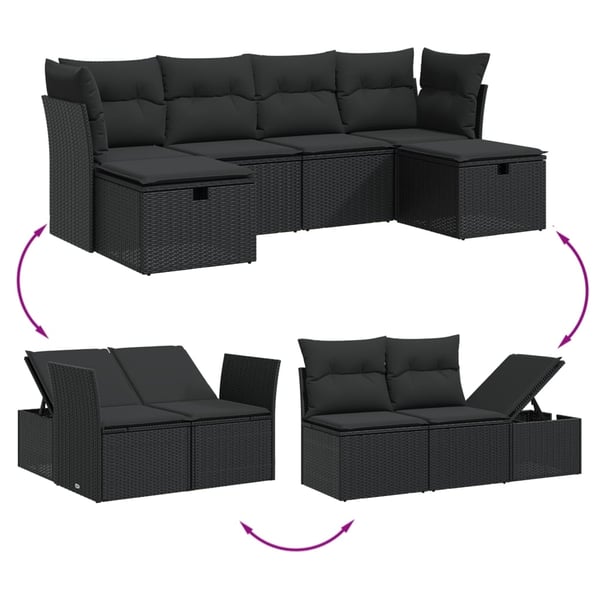 vidaXL sofasæt til haven 6 dele med hynder polyrattan sort