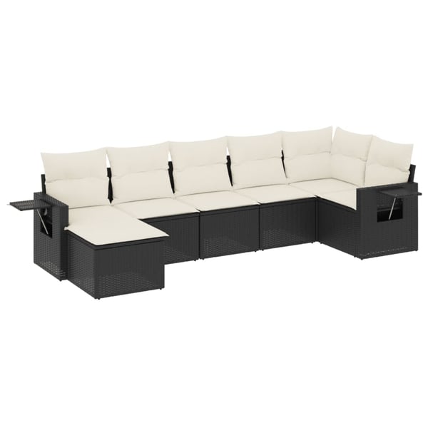 vidaXL sofasæt til haven 7 dele med hynder polyrattan sort