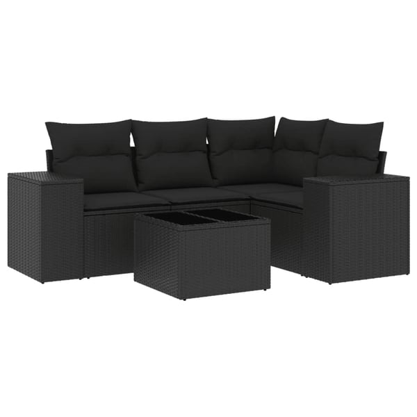 vidaXL Loungegrupp för trädgården med dynor 5 delar svart konstrotting