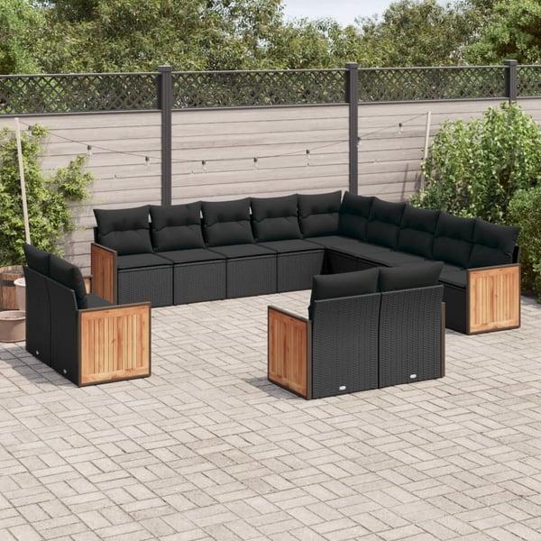 vidaXL sofasæt til haven 13 dele med hynder polyrattan sort