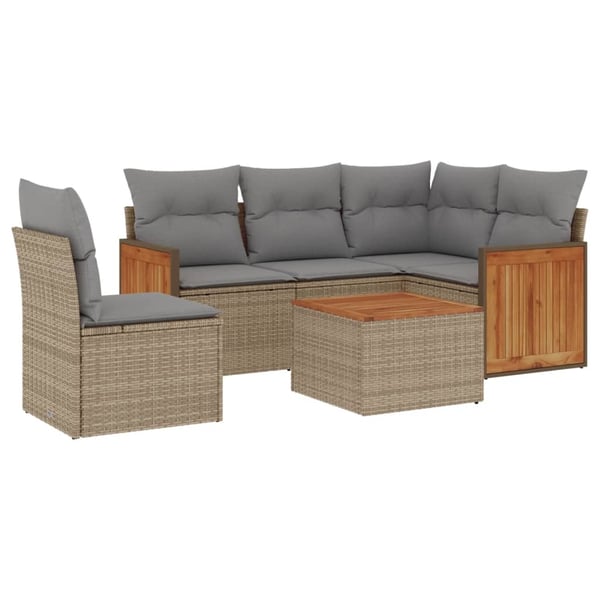 vidaXL sofasæt til haven 6 dele med hynder polyrattan beige