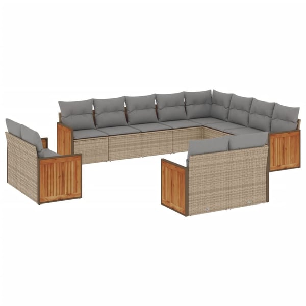 vidaXL sofasæt til haven 12 dele med hynder polyrattan beige