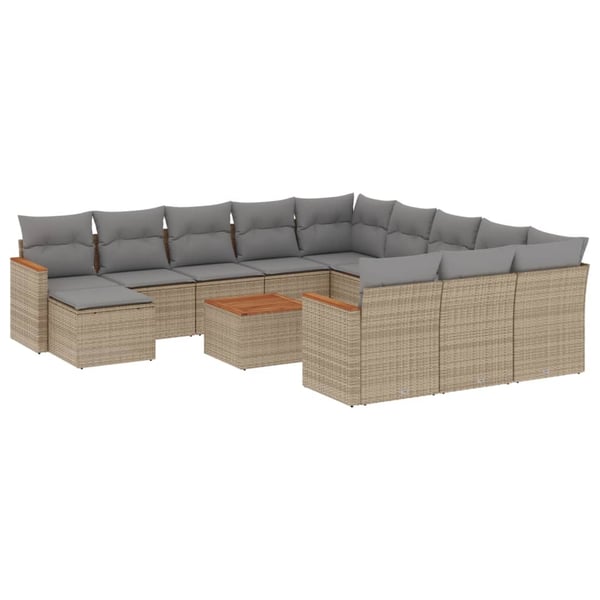 vidaXL spisebordssæt til haven 13 dele med hynder polyrattan beige