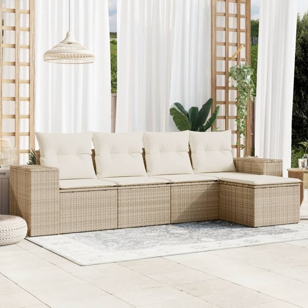 vidaXL sofasæt til haven 5 dele med hynder polyrattan beige