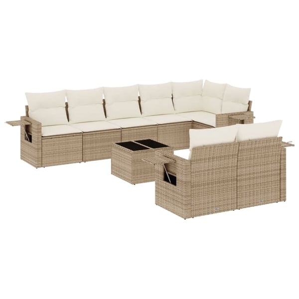 vidaXL sofasæt til haven 9 dele med hynder polyrattan beige