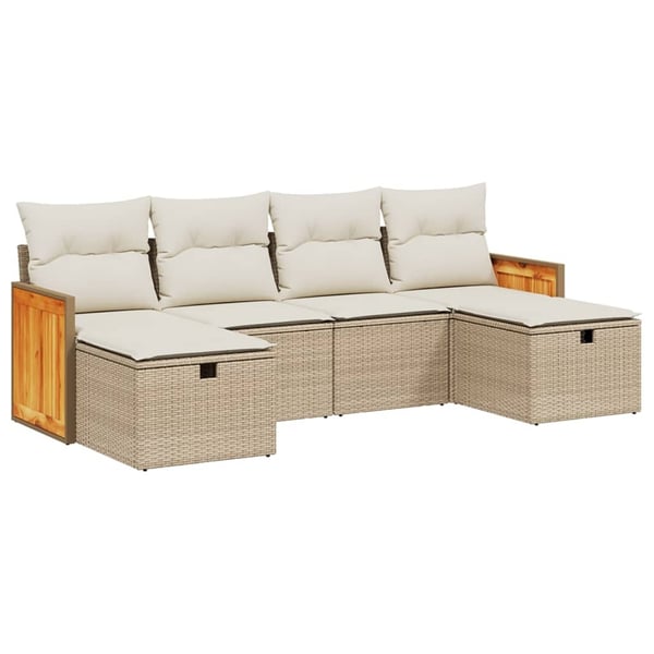 vidaXL sofasæt til haven 6 dele med hynder polyrattan beige