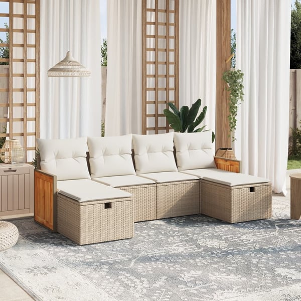 vidaXL sofasæt til haven 6 dele med hynder polyrattan beige