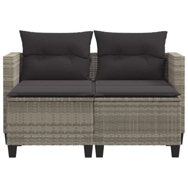 vidaXL 2-personers havesofa med skamler polyrattan lysegrå
