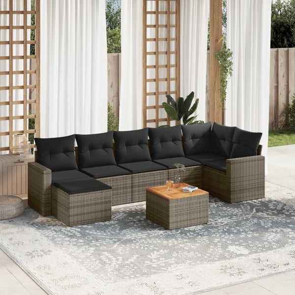 vidaXL sofasæt til haven 8 dele med hynder polyrattan grå