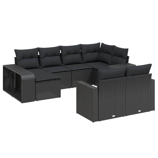vidaXL sofasæt til haven 10 dele med hynder polyrattan sort