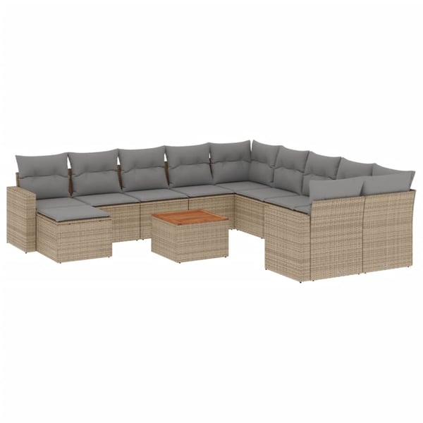 vidaXL havesofasæt 12 dele med hynder polyrattan beige