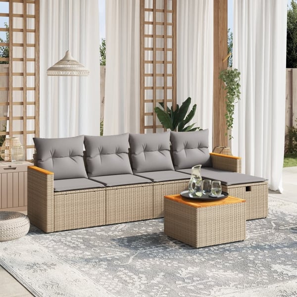 vidaXL havesofasæt 6 dele med hynder polyrattan beige