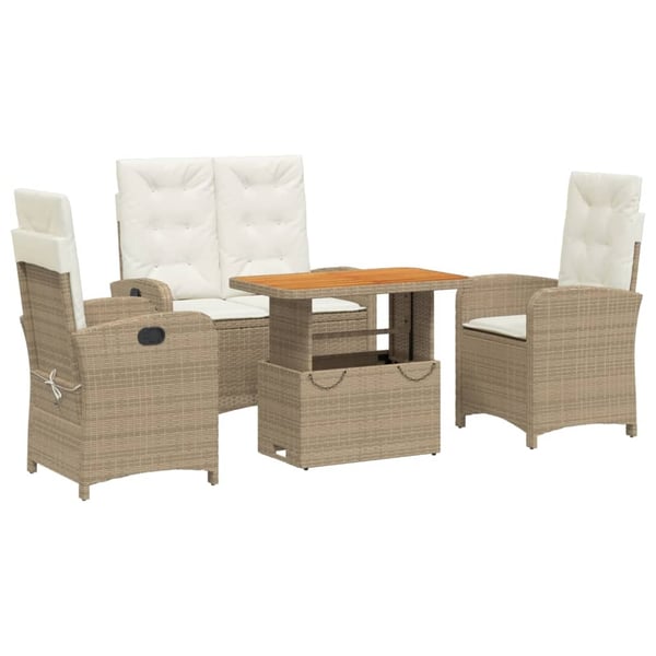 vidaXL spisebordssæt til haven 4 dele med hynder polyrattan beige
