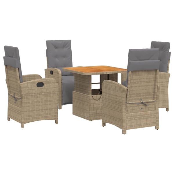 vidaXL spisebordssæt til haven 5 dele med hynder polyrattan beige
