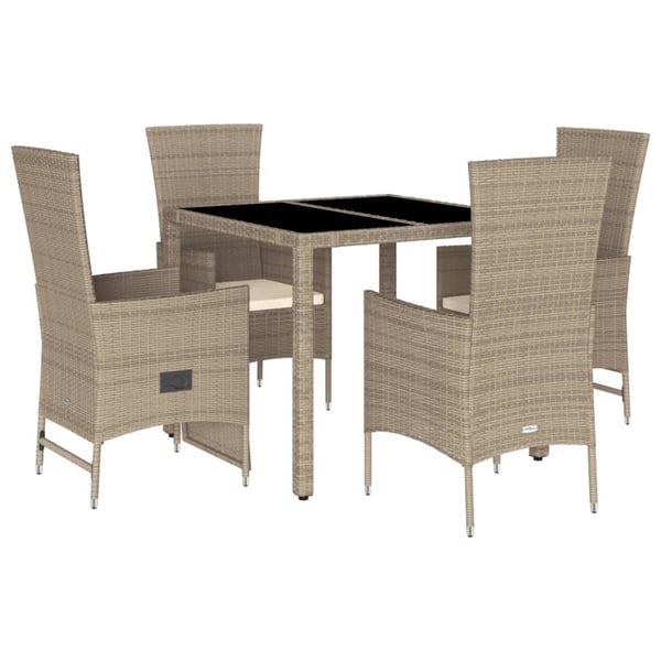 vidaXL spisebordssæt til haven 5 dele med hynder polyrattan beige