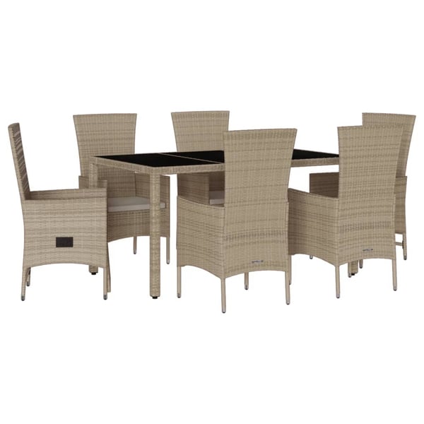 vidaXL spisebordssæt til haven 7 dele med hynder polyrattan beige