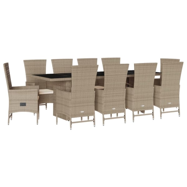 vidaXL spisebordssæt til haven 11 dele med hynder polyrattan beige