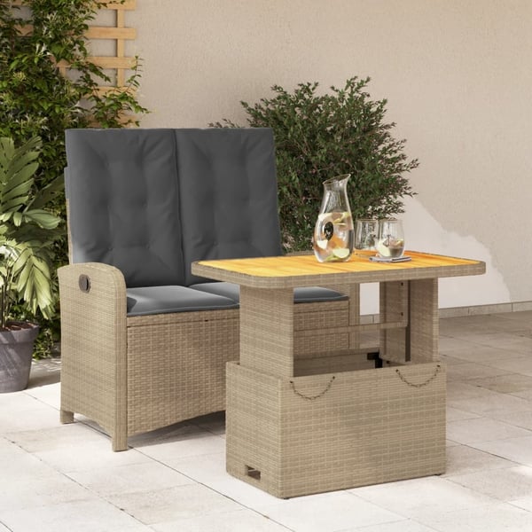 vidaXL spisebordssæt til haven 2 dele med hynder polyrattan beige